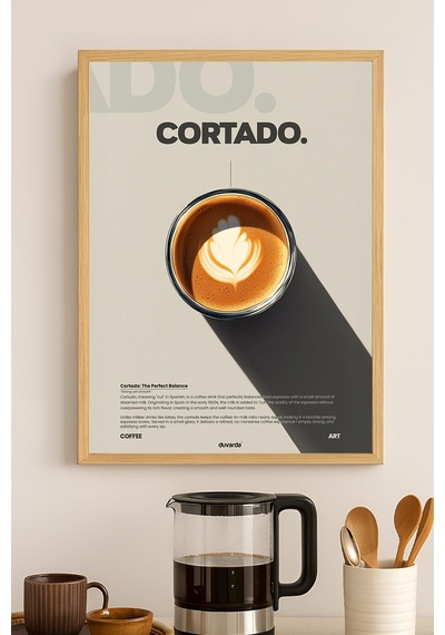 Cortado Kahve Doğal Ahşap Çerçeveli Poster, Dekoratif Duvar Tablosu