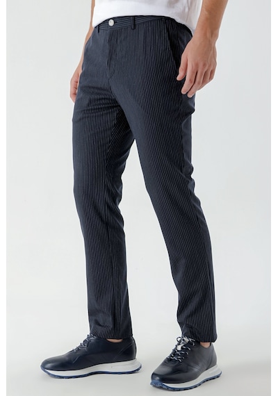Morven Erkek Lacivert Poliviskon Trend Çizgili Slim Fit Classic Pantolon Lacivert
