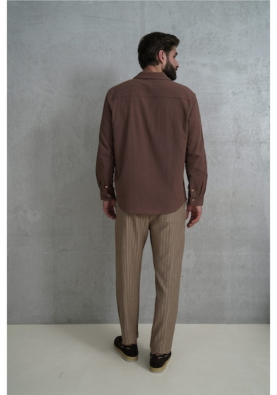 Mai Collection Mai Studios Co. Wesley Erkek Oversize Krinkıl Kahve Gömlek Kahve
