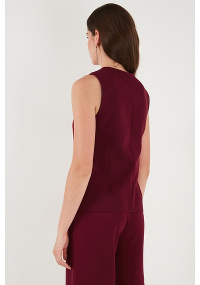 Lela Regular Fit Bisiklet Yaka Kolsuz Düğmeli Basic Bluz Bayan Yelek 65200004 Bordo