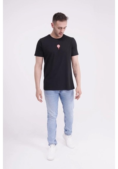 The Socks Company 23scts240u Uçan Balon Nakışlı Bisiklet Yaka Siyah Tshirt 001