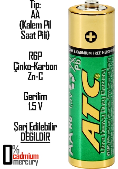 Atc 4lü Aa R6 Heavy Duty Kalın Kalem Pil Saat Pili Çinko Karbon Pil Zn-c 1.5v