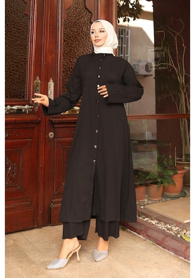 Misskayle Yaka Detaylı Uzun Takım Siyah Siyah