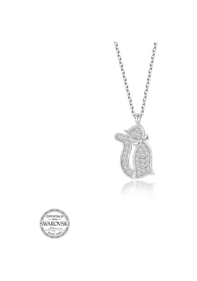 Swarovski Taşlı Gümüş Kedi Kadın Kolye (520699195)