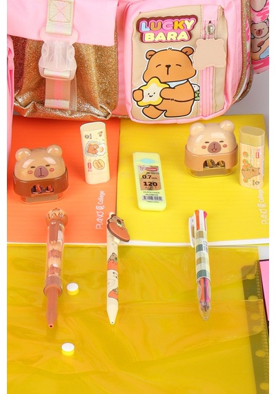 X Dekomus Capybara Golden Dream Collection Kırtasiye Seti Büyük Boy Okul Çantası Ve Beslenme Çantası Altın