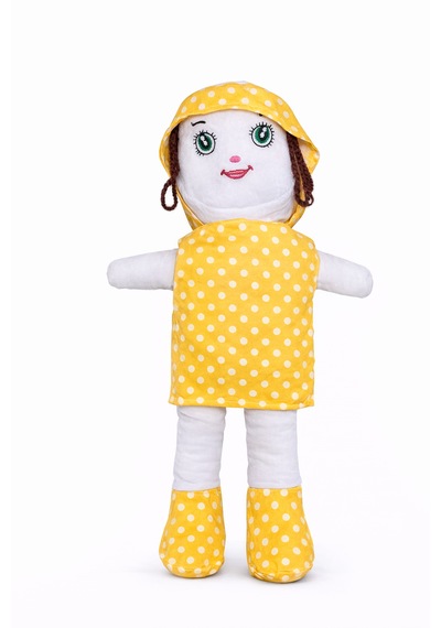 Sarı Puantiyeli Bez Bebek Yumuşacık Sevimli Oyuncak - 40 Cm