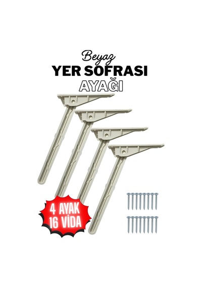 4 Adet Yer Sofrası Ayağı 22 Cm Beyaz Plastik Katlanır Sofra Ayağı Yer Sofrası Sini Altı Ayak 22 Cm Beyaz Beyaz