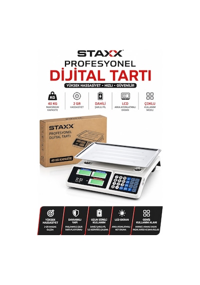 Staxx St40term 40 Kg Dijital Terazi Şarjlı Lcd Elektronik Market Manav Kasap Pazarcı Tartısı
