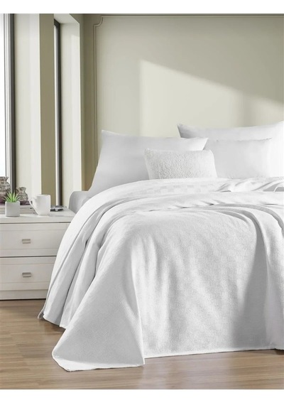Mrs Gugar %100 Pamuk Otel Pikesi Beyaz, Kendinden Desenli Çift Kişilik 200x230