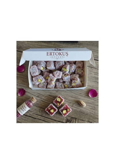 Isparta Doğal Gül Aromalı Duble Antep Fıstıklı Lokum 250 Gr, Çifte Kavrulmuş, %100 Şeker Pancarı - 879991715