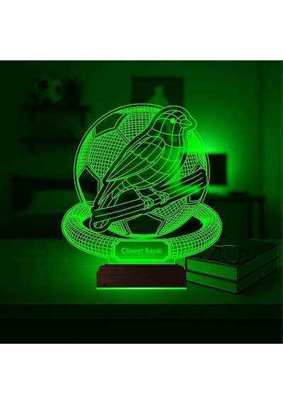 Luvivia Futbol Topu Kanarya Taraftar Hediye Kişiye Özel 3d Lamba - Masa Gece Lambası Şeffaf
