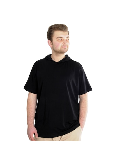 Mode Xl Büyük Beden Erkek T-Shirt Kapşonlu Kısa Kol 23118 Siyah 001