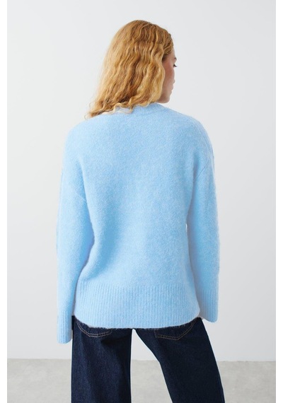 Madmext Bebe Mavisi V Yaka Oversize Kadın Triko Kazak Mg2149 Bebe Mavisi