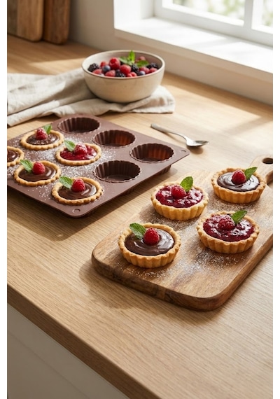Silikon Tartolet Kek Kalıbı 9 Gözlü 24,5 X 24,5 Cm Mini Tart & Tatlı Kalıbı Silikon Gri Diğer