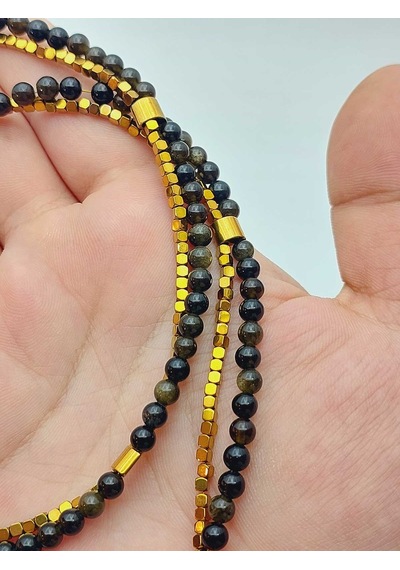 Yasamtohumu Lucid Dream Serisi Golden & Siyah Obsidyen Taşı 4mm Kolye 24290 Çok REnkli Çok Renkli
