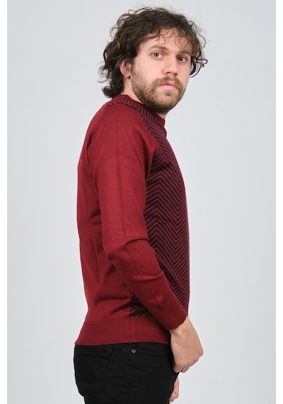 Pave Erkek Bisiklet Yaka Desenli Yün Kazak 4537043 Bordo Bordo