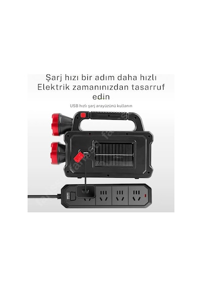 Solar Panelli Çok Foksiyonlu Telefon Şarj Özellikli El Feneri Işıldak 2 Ampullü