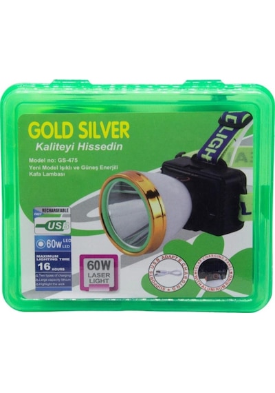 Gold Silver Gs 475 60w Güneş Enerjili Kafa Lambası Siyah