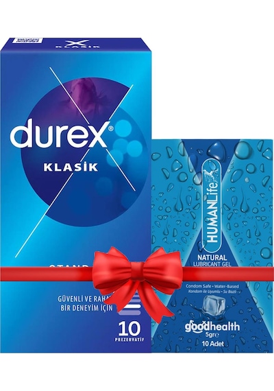 Durex Klasik Prezervatif 10'lu + Humanlife 5 Gr X 10 Doğal Kayganlaştırıcı Jel Lubricant