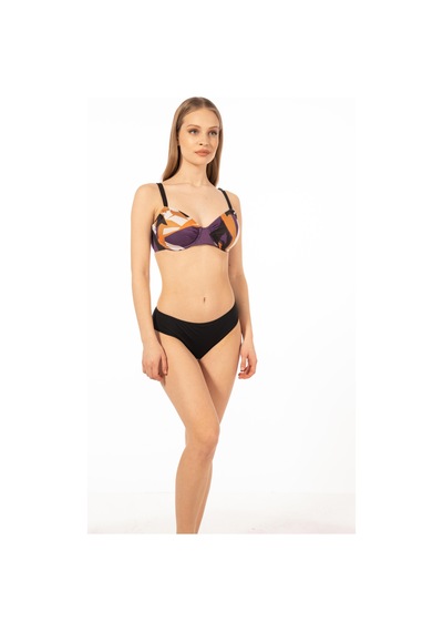 Estiva Kadın Üstü Desenli Toparlayıcı Balenli Bikini Takımı - Mor Çok Renkli