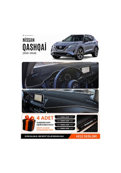 Nissan Qashqaı 2021-2024 Uyumlu Torpido Koruma, Torpido Örtüsü, Torpido Kılıfı - Siyah-gri - Nı021