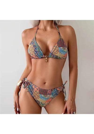 Ece's Design Kadın Amazon Desenli Bikini Takımı My1005 Çok Renkli