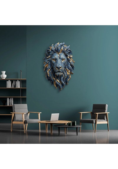 Aslan Başı Mavi-altın - Metal Tablo - Dec0125 51 X 80 Cm Çok Renkli