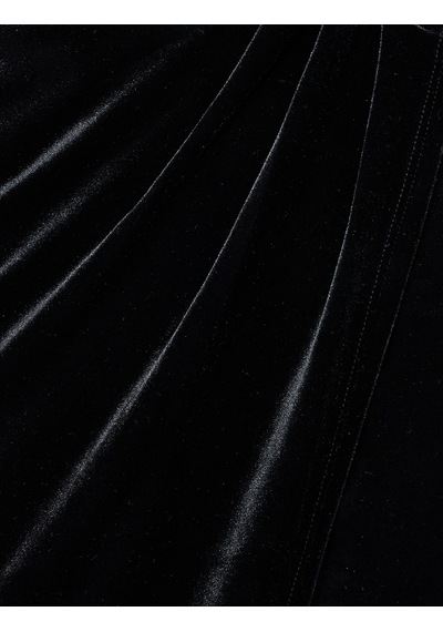 Koton Slim Fit Drapeli Yırtmaçlı Kruvaze Midi Kadife Etek Siyah 6wak10003pk Siyah