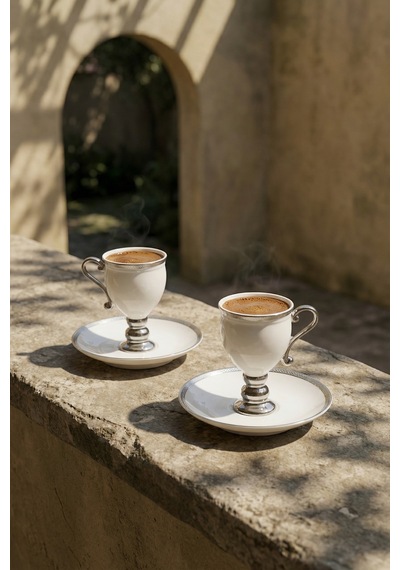 Prune Silver 2 Kişilik Kahve Fincan Takımı Beyaz - 90 Ml Beyaz