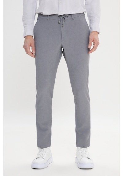 AC&Co / Altınyıldız Classics Erkek Grı Slim Fit Dar Kesim Beli Bağlamalı Yan Cep Gofre Desenli Pantolon Gri