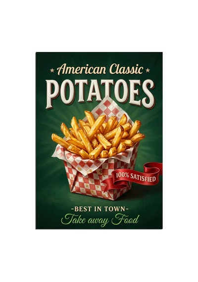 American Classic Patates Kızartması Afişi Dekoratif Kanvas - Mdf Ahşap Tablo Çok Renkli