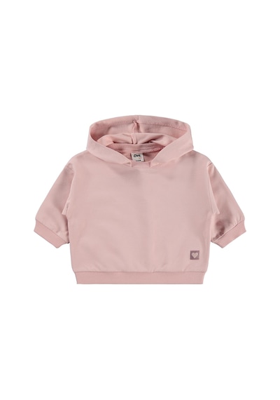 Civil Baby Civil Basic Kalp Etiketli Kapüşonlu 6-18 Ay Sweatshirt - Pembe Pudra Pembesi