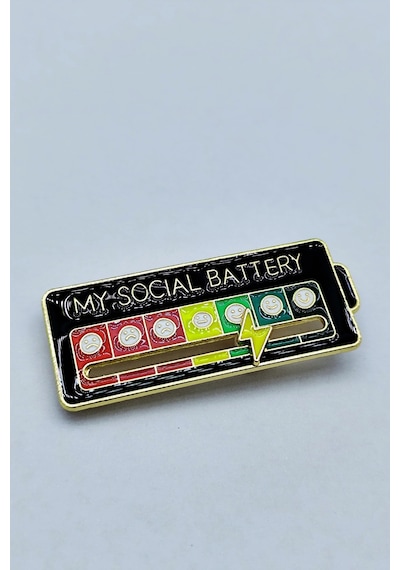 My Social Battery Metal Broş Mizahi Ruh Hali Rozeti,  Düzeyi Pin Aksesuar Siyah
