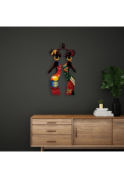 İki Afrikalı Kadın Gün Batımı - Metal Tablo - Dec0110 42 X 80 Cm Çok Renkli