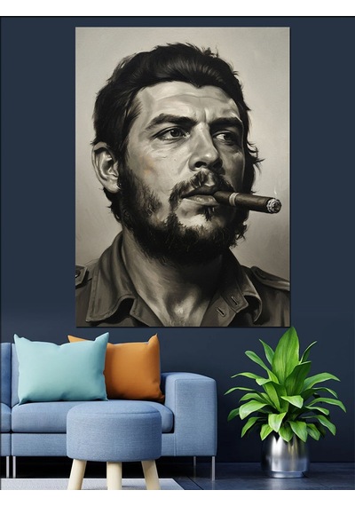 Puro İçen Che Guevara Dekoratif Kanvas - Mdf Ahşap Tablo
