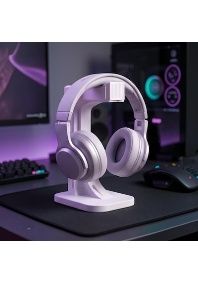 Happy3dworld Geometrik Kulaklık Standı, 3d Baskı Mat Beyaz Minimalist Masaüstü Düzenleyici