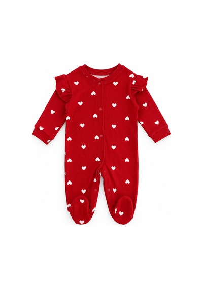Beniizle Kız Bebek Kalp Desenli Ribanalı Patikli Tulum Ve Peluş Yelek 2 Li Takım Kırmızı