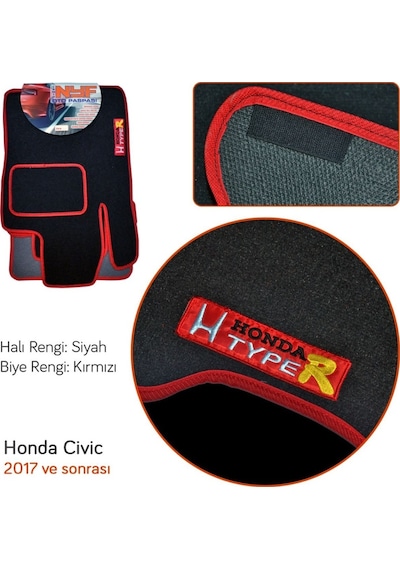 Nyf Honda Civic 2017- Siyah Halı Paspas (Biye Kırmızı)