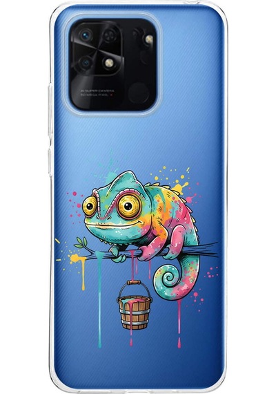 Redmi 10c İle Uyumlu Splash Bukalemun Tasarımlı Şeffaf Silikon Kılıf Şeffaf