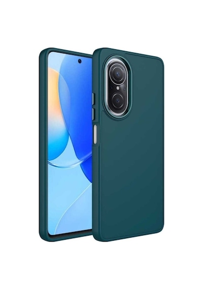 Huawei Nova 9 Se Kılıf Metal Çerçeve Ve Buton Tasarımlı Silikon Zore Luna Kapak Koyu Yeşil
