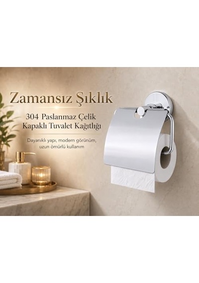 Alper Banyo Kapaklı Tuvalet Kağıtlığı, 304 Paslanmaz Çelik, Krom Kaplama Wc Kağıtlık, Yapışkanlı Ve Vidalı Montajlı,  Banyo Aksesuarı 16.5 x 12.2 x 11.2 CM