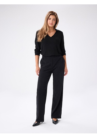 Faik Sönmez Beli Lastikli Kendinden Dokulu Wıde Leg Fıt Örme Pantolon W27pnt025 Uw27pnt02510 Siyah