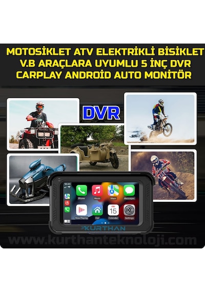 Motosiklet Carplay Ve Android Auto Dokunmatik 5 İnç Dvr Monitör