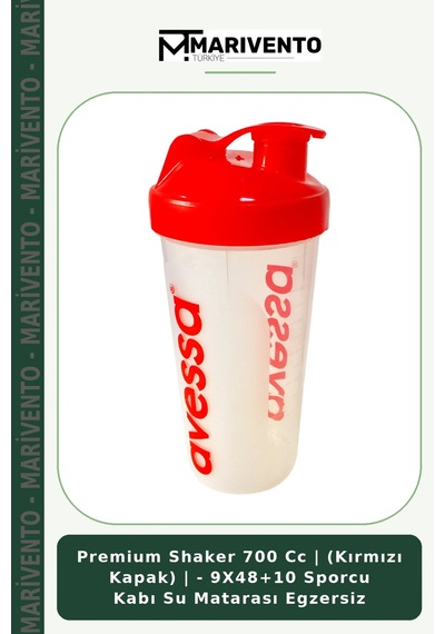 Premium Shaker 700 Cc Kırmızı Kapak - 9x48+10 Sporcu Kabı Su Matarası Egzersiz