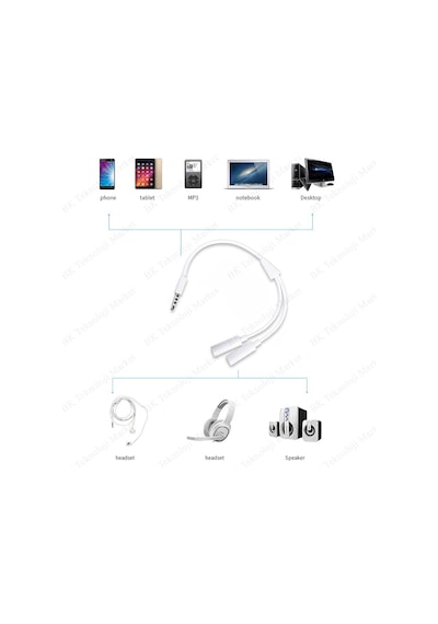 3.5Mm Stereo 4 Kutuplu Kulaklık Ses Çoklayıcı Kablo