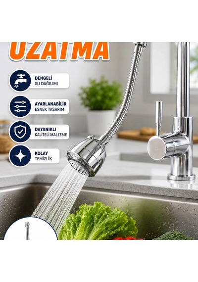 360 Derece Esnek Spiral Hortumlu Ayarlanabilir Musluk Uzatma Başlığı Krom Lavabo Aparatı