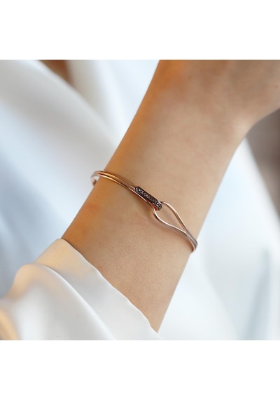 Düğüm Taşlı Rose Gold Kaplama Gümüş Bileklik Gümüş