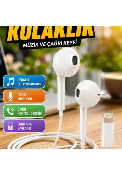 Kare Tasarımlı Kablolu Müzik Ve Çağrı Kulaklığı Mikrofonlu Ergonomik Kulak İçi Kulaklık 00