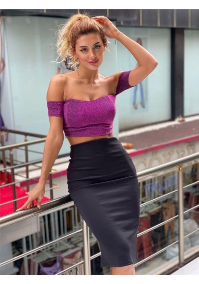 Pink Life Siyah Etek-fuşya Simli Büstiyer İkili Takım Fuşya