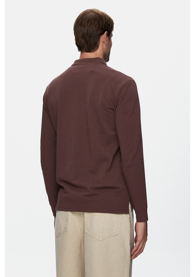 Ucla Maxwell Kahve Polo Yaka Baskılı Standard Fit Erkek Sweatshirt Kahve